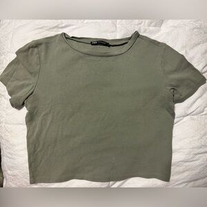 Olive Green Zara Cropped Tee